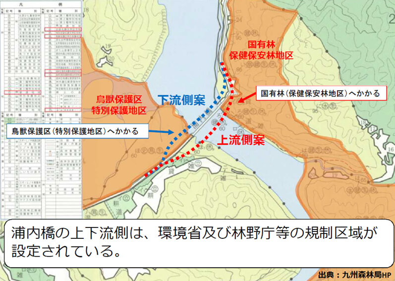 浦内橋架け替え工事現場周辺の保護区等