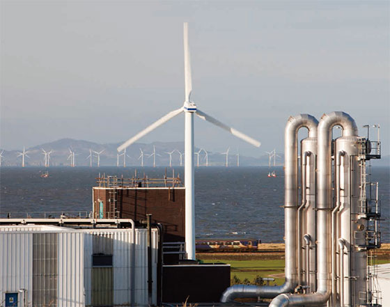 工場内の風力発電設備