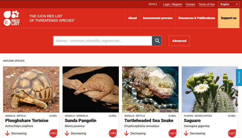 IUCN(国際自然保護連合)のウェブサイト