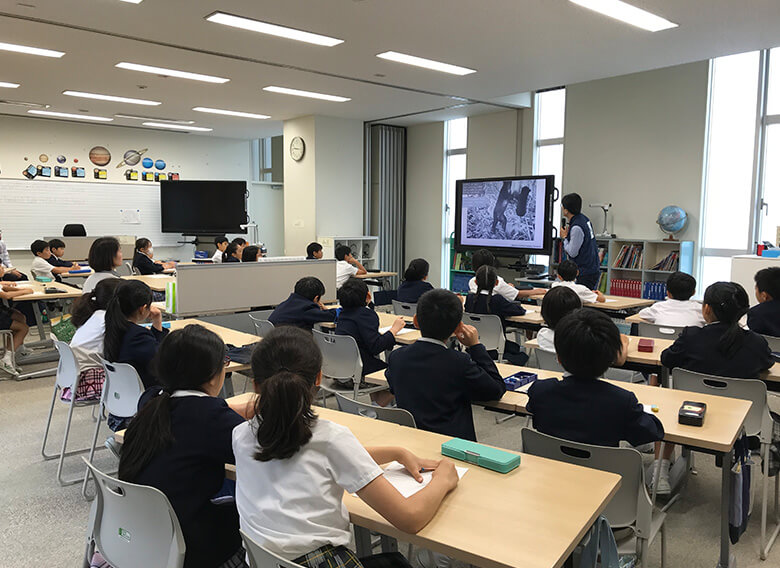参加校では、WWFと王子ホールディングス株式会社の担当者より、森や紙についてお話をさせていただきました
