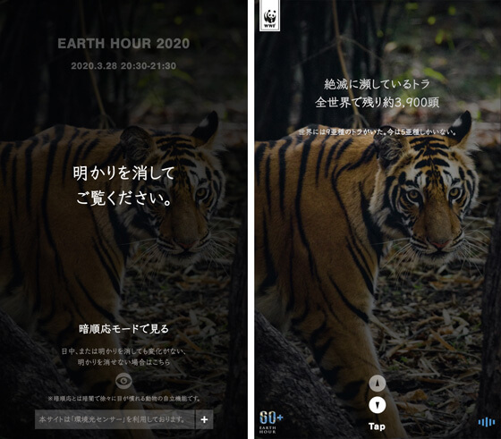 灯かりを消すことで見えてくる生き物や、地球本来の姿を体験できるウェブサイトで参加を呼びかけました。