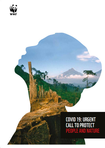報告書『COVID 19: urgent call to protect people and nature (COVID 19:人と自然を守るための緊急の呼びかけ)』。WWFは次の点を動物由来感染症の発生を促進する要因として挙げている。1. 高いリスクを伴った野生生物の取引と消費、2. 森林破壊を引き起こす土地の転換と利用の変化、3. 非持続可能な形での農業と畜産の拡大