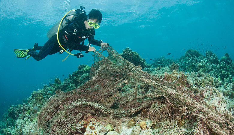 海に流出した漁網は何十年も生物を苦しめ続けます