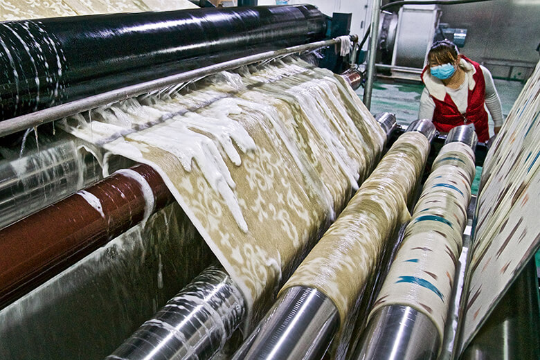 中国工場における繊維の加工工程