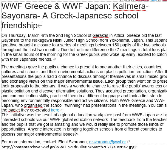 WWF newspaper worldwideに掲載された記事