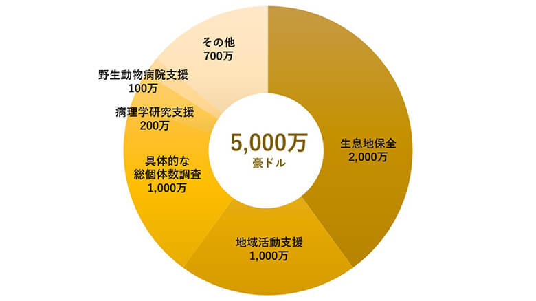 豪州連邦政府追加予算の内訳案。政府は今回、保護強化のため今後4年間で5,000万ドル(約41憶円)の追加予算も決定しました。(豪州連邦政府の声明を参考に編集)©