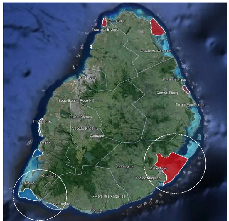 人間活動を原因とする負荷が大きな海域(赤)と小さな海域(青)を示した地図。