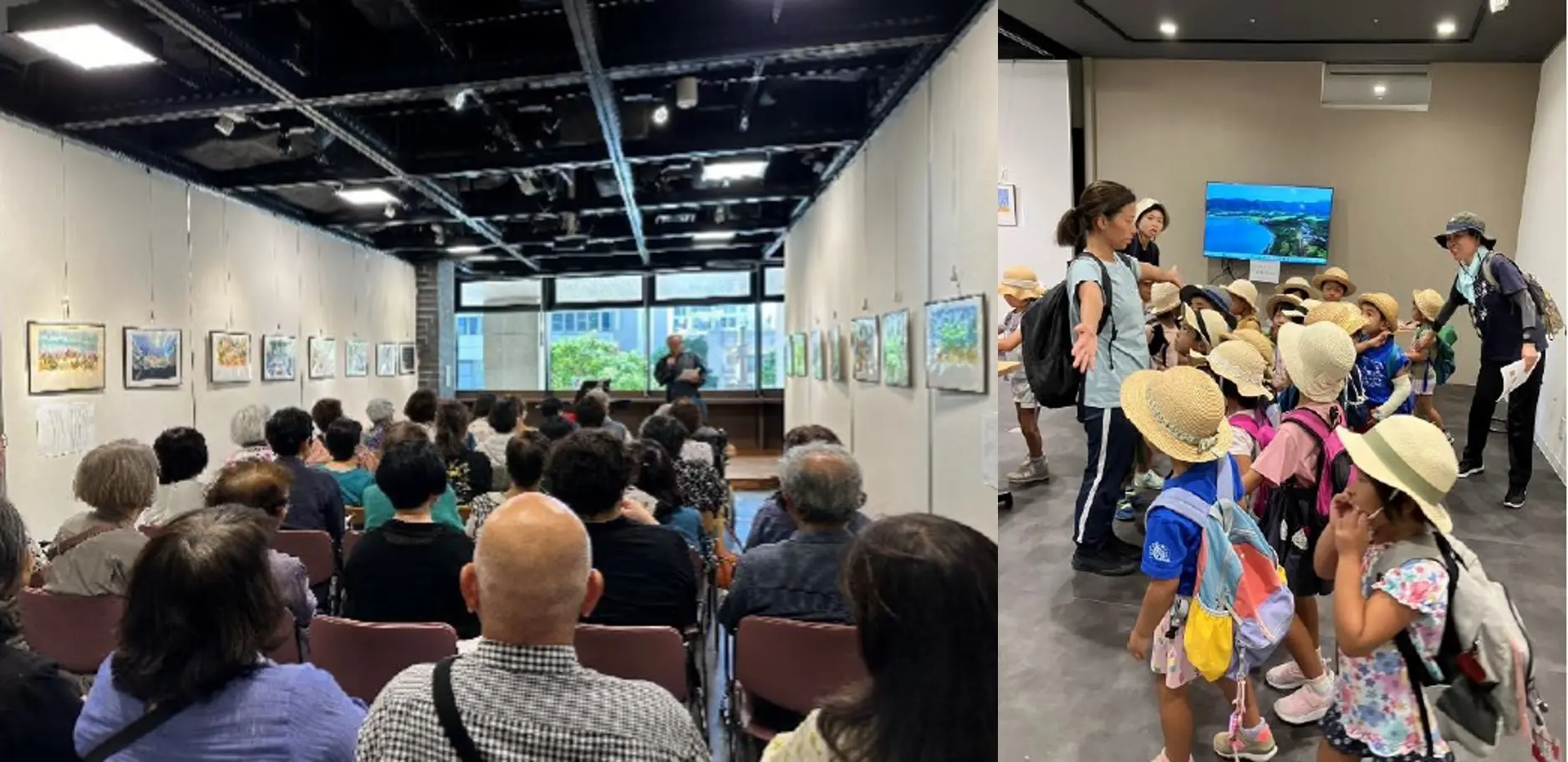 2024年7月29日から8月3日まで那覇市で開催された「あんぱるぬゆんた原画展」会場(沖縄タイムスビル)の様子