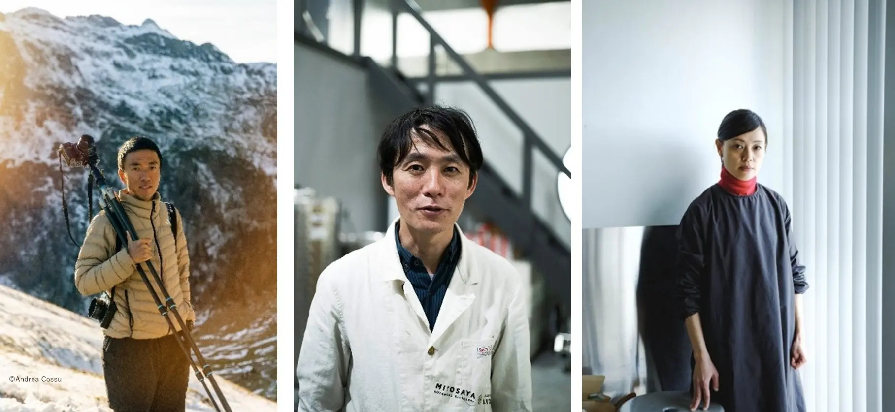 左から写真家の石川直樹氏、蒸留家の江口宏志氏、和菓子作家の杉山早陽子氏