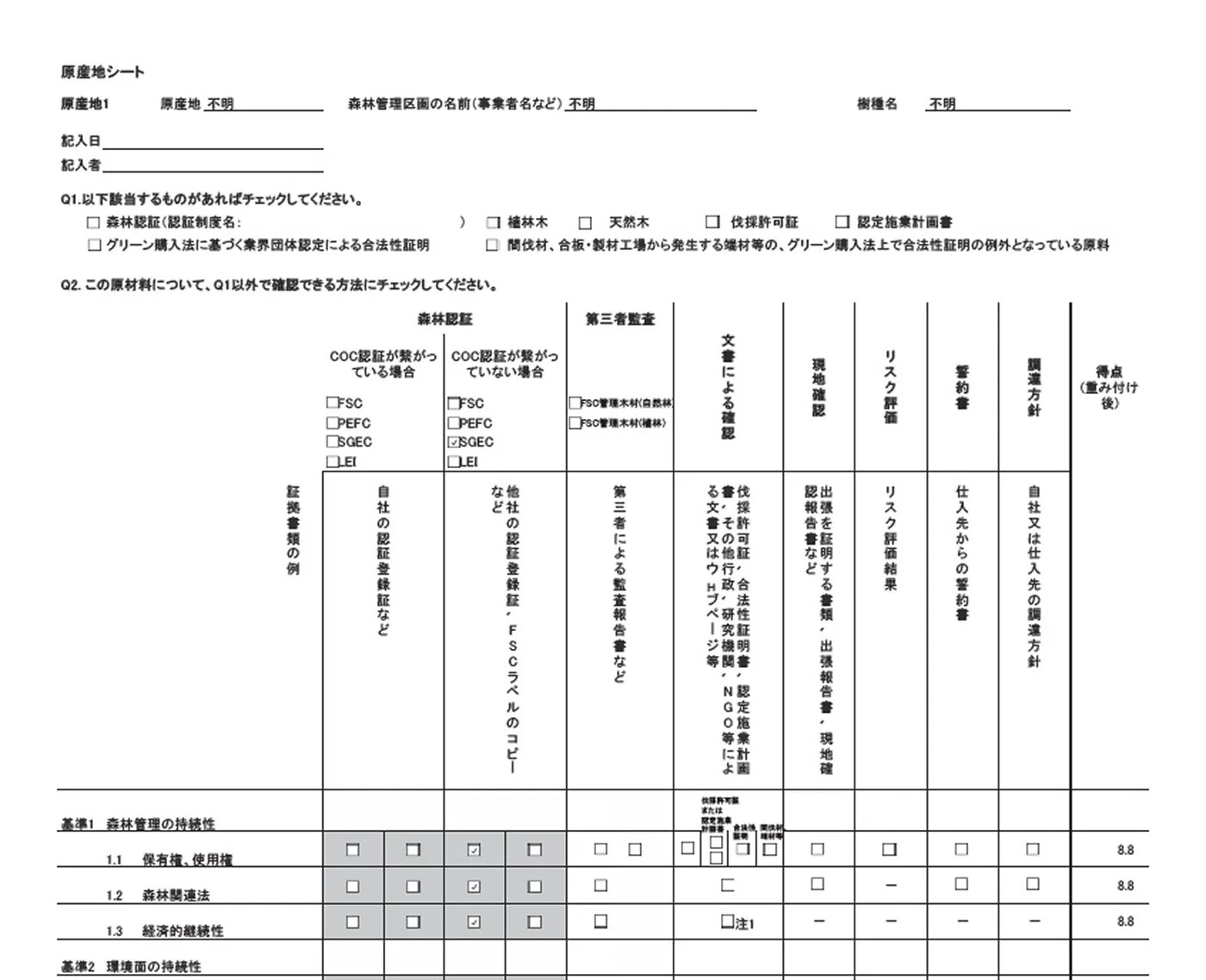 林産物調達チェックリスト